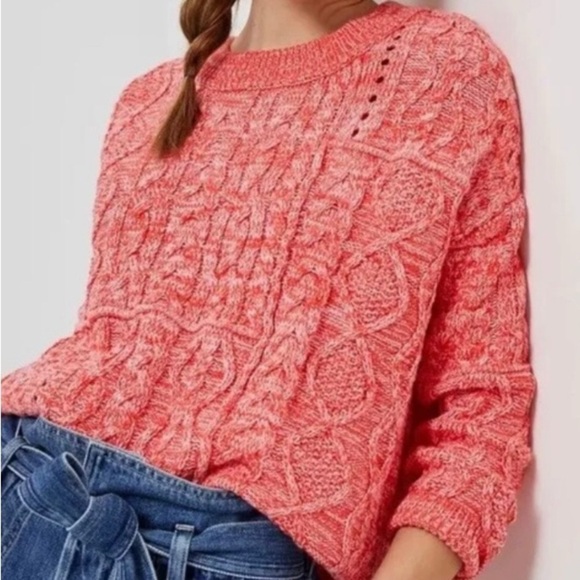 Dex Sweaters - DEX MIXED CABLE KNIT TUNIC SWEATER REDDISH PINK Sz X